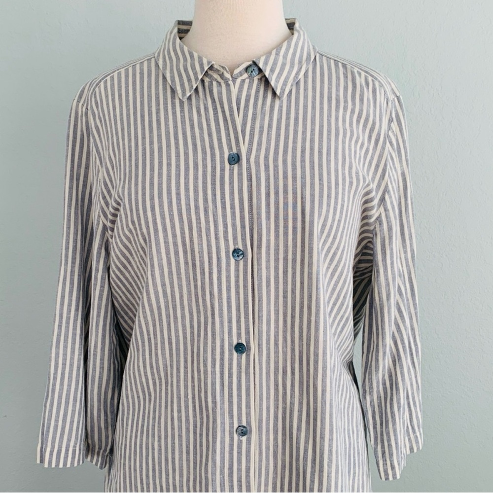 Eileen Fisher Chambray Hemp Cotton Stripe Shirt Dress - Picture 7 of 15